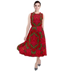 Bloom In Yule  Mandala Season Colors Round Neck Boho Dress