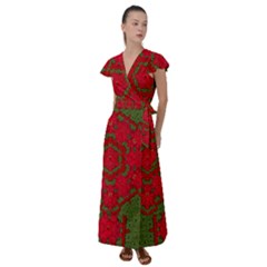 Bloom In Yule  Mandala Season Colors Flutter Sleeve Maxi Dress