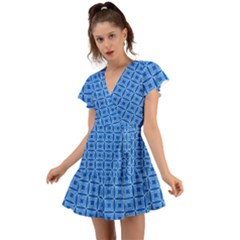 Df Blue Woollister Flutter Sleeve Wrap Dress