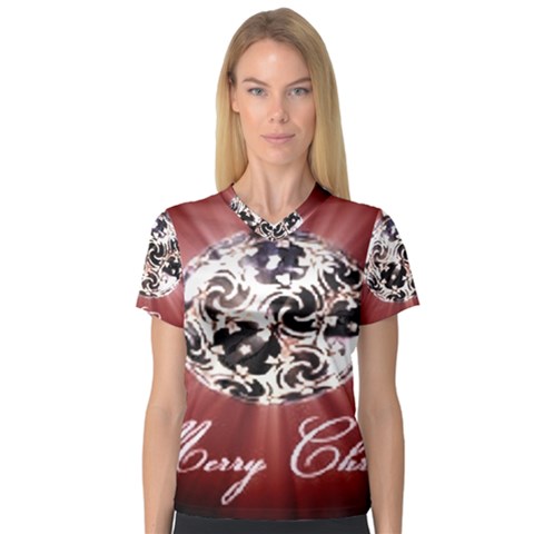 Merry Christmas Ornamental V-neck Sport Mesh Tee by christmastore