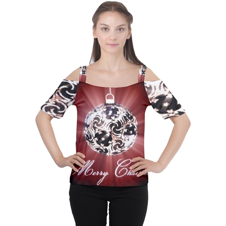 Merry Christmas Ornamental Cutout Shoulder Tee