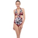 Merry Christmas Ornamental Halter Front Plunge Swimsuit View1