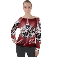 Merry Christmas Ornamental Off Shoulder Long Sleeve Velour Top by christmastore