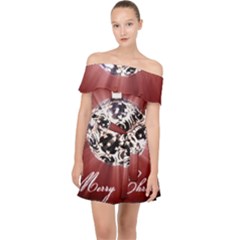 Merry Christmas Ornamental Off Shoulder Chiffon Dress