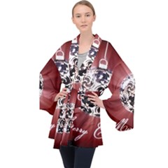 Merry Christmas Ornamental Long Sleeve Velvet Kimono  by christmastore