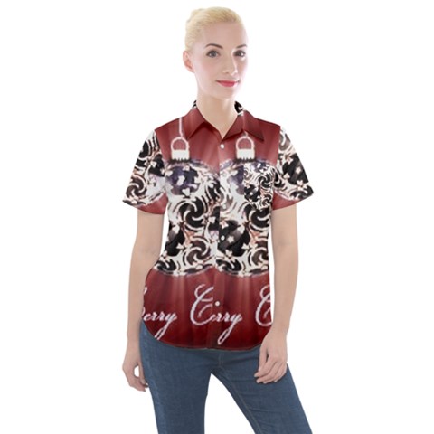 Merry Christmas Ornamental Women s Short Sleeve Pocket Shirt by christmastore