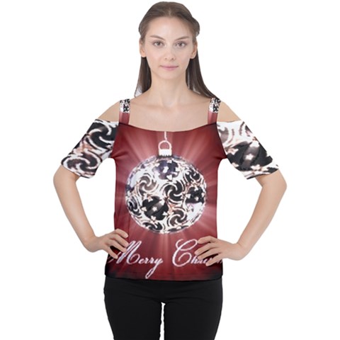 Merry Christmas Ornamental Cutout Shoulder Tee by christmastore