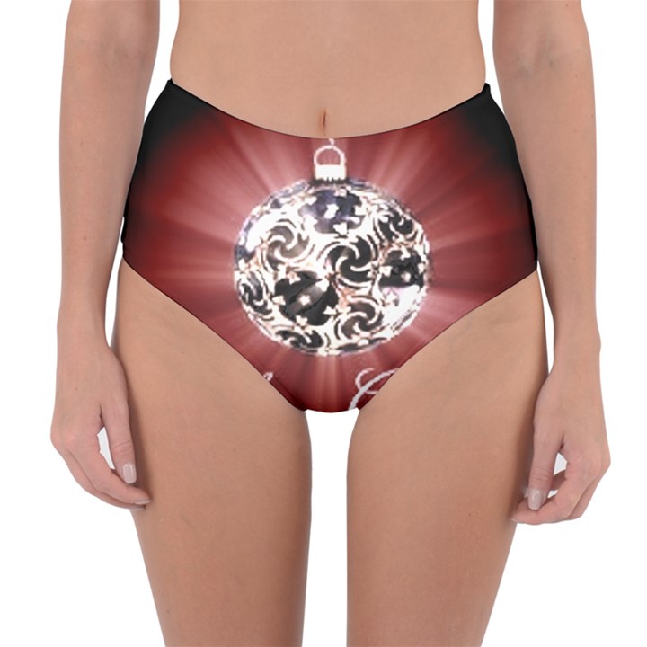 Merry Christmas Ornamental Reversible High-Waist Bikini Bottoms