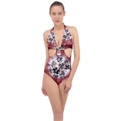 Merry Christmas Ornamental Halter Front Plunge Swimsuit by christmastore