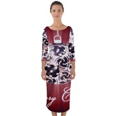 Merry Christmas Ornamental Quarter Sleeve Midi Bodycon Dress