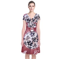 Merry Christmas Ornamental Short Sleeve Front Wrap Dress