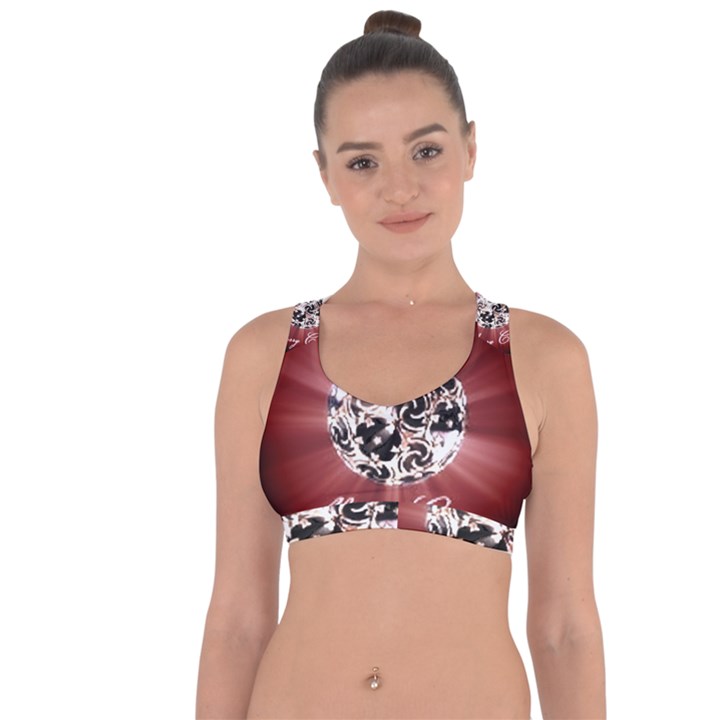 Merry Christmas Ornamental Cross String Back Sports Bra