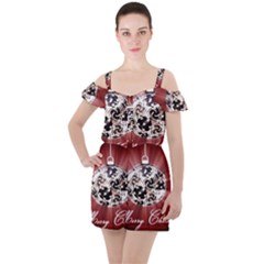 Merry Christmas Ornamental Ruffle Cut Out Chiffon Playsuit