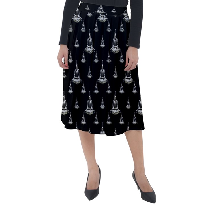 Buddhism Motif Print Pattern Design Classic Velour Midi Skirt 