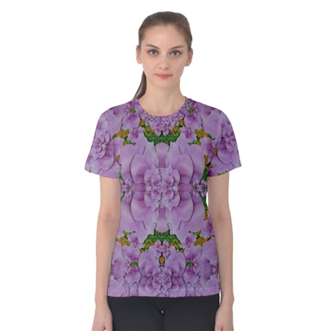 Fauna Flowers In Gold And Fern Ornate Women s Cotton Tee by pepitasart