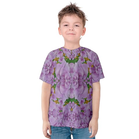 Fauna Flowers In Gold And Fern Ornate Kids  Cotton Tee by pepitasart