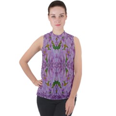 Fauna Flowers In Gold And Fern Ornate Mock Neck Chiffon Sleeveless Top by pepitasart