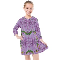 Fauna Flowers In Gold And Fern Ornate Kids  Quarter Sleeve Shirt Dress by pepitasart