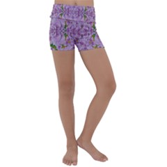 Fauna Flowers In Gold And Fern Ornate Kids  Lightweight Velour Yoga Shorts by pepitasart