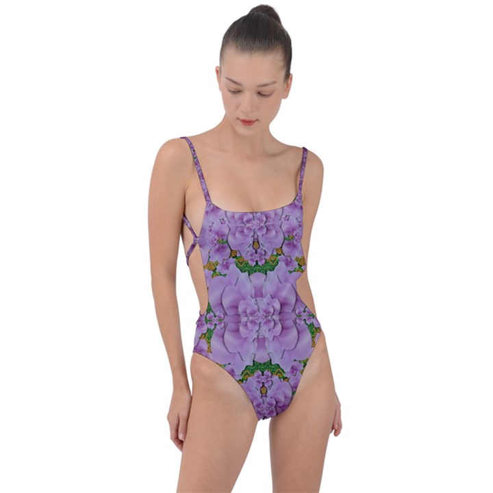 Fauna Flowers In Gold And Fern Ornate Tie Strap One Piece Swimsuit