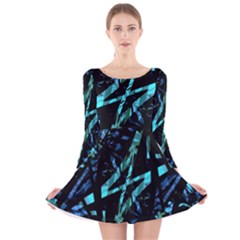 Modern Abstract Geo Print Long Sleeve Velvet Skater Dress