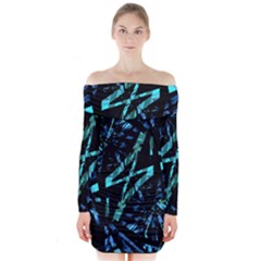 Modern Abstract Geo Print Long Sleeve Off Shoulder Dress