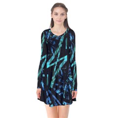 Modern Abstract Geo Print Long Sleeve V-neck Flare Dress