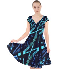 Modern Abstract Geo Print Cap Sleeve Front Wrap Midi Dress by dflcprintsclothing