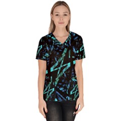 Modern Abstract Geo Print Women s V-neck Scrub Top by dflcprintsclothing