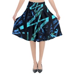 Modern Abstract Geo Print Flared Midi Skirt