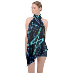 Modern Abstract Geo Print Halter Asymmetric Satin Top by dflcprintsclothing