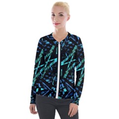 Modern Abstract Geo Print Velour Zip Up Jacket by dflcprintsclothing