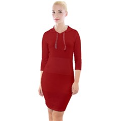 red Quarter Sleeve Hood Bodycon Dress