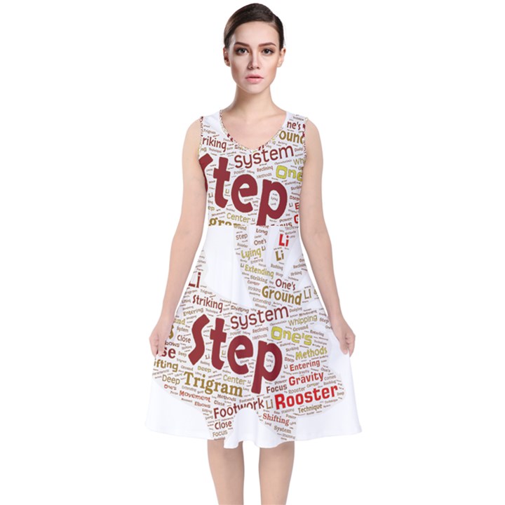 Fighting Golden Rooster  V-Neck Midi Sleeveless Dress 