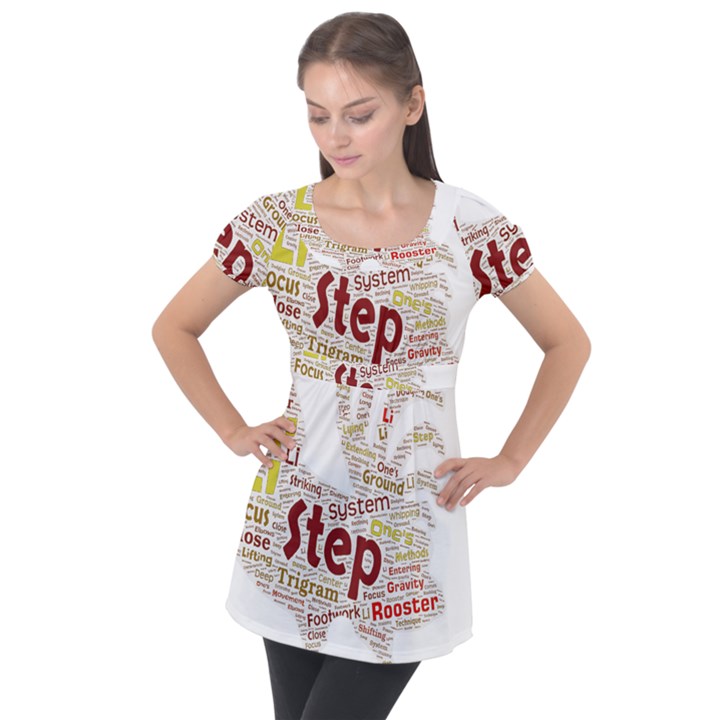 Fighting Golden Rooster  Puff Sleeve Tunic Top