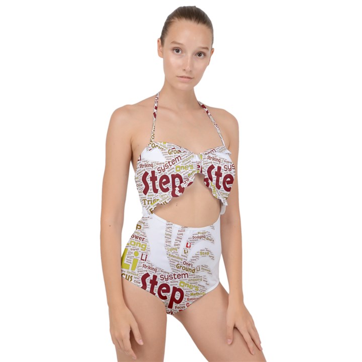 Fighting Golden Rooster  Scallop Top Cut Out Swimsuit