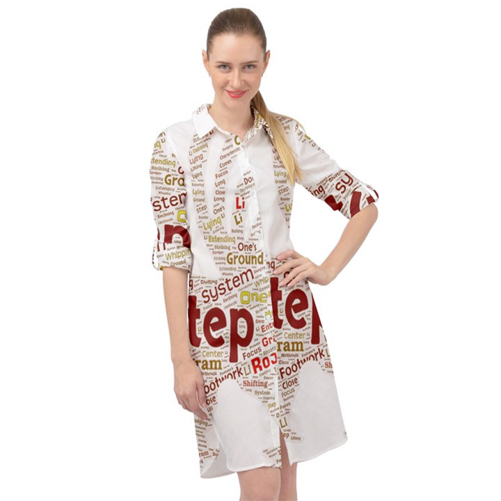 Fighting Golden Rooster  Long Sleeve Mini Shirt Dress