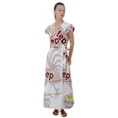 Fighting Golden Rooster  Flutter Sleeve Maxi Dress