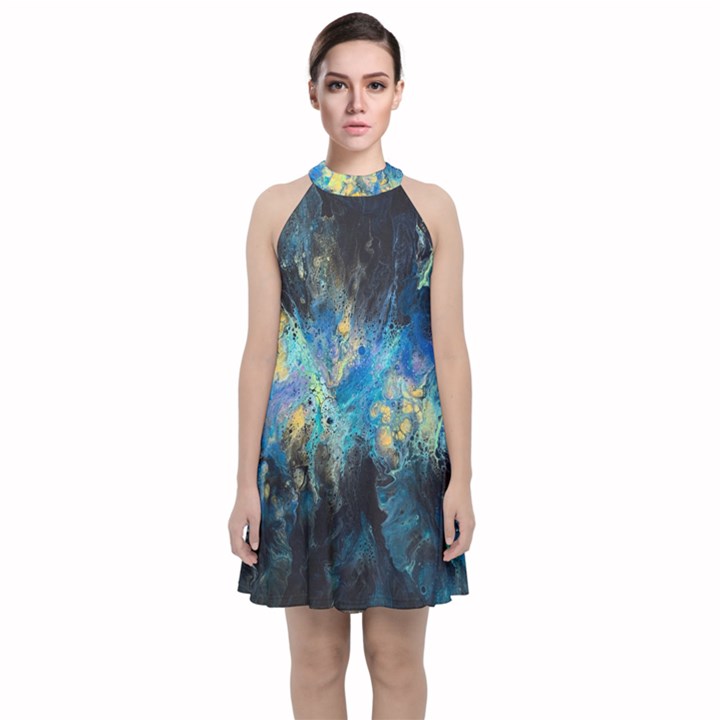 Luminescence Velvet Halter Neckline Dress 