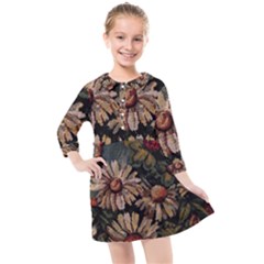 Old Embroidery 1 1 Kids  Quarter Sleeve Shirt Dress