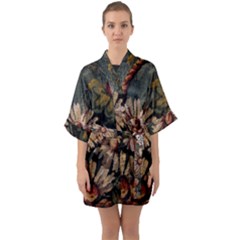 Old Embroidery 1 1 Half Sleeve Satin Kimono  by bestdesignintheworld