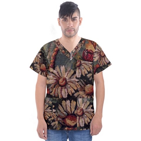 Old Embroidery 1 1 Men s V-neck Scrub Top by bestdesignintheworld