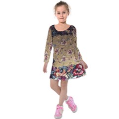 Old Embroidery 1 2 Kids  Long Sleeve Velvet Dress