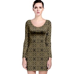 Df Tobacco Field Long Sleeve Velvet Bodycon Dress by deformigo