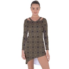 Df Tobacco Field Asymmetric Cut-out Shift Dress by deformigo