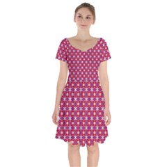 Df Magenta Rumor Short Sleeve Bardot Dress by deformigo