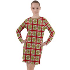 Df Hackberry Grid Long Sleeve Hoodie Dress by deformigo