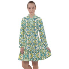 Colored Geometric Ornate Patterned Print All Frills Chiffon Dress