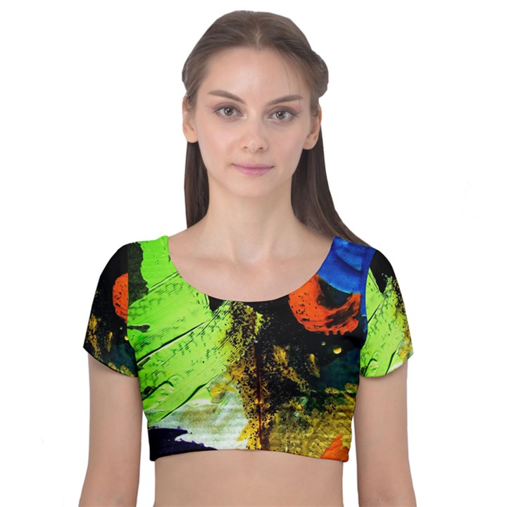 I Wonder 1 Velvet Short Sleeve Crop Top 