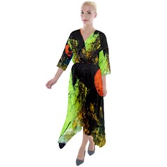 I Wonder 1 Quarter Sleeve Wrap Front Maxi Dress